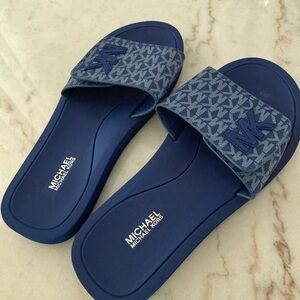 Michael Kors Navy Monogram Slide Sandals